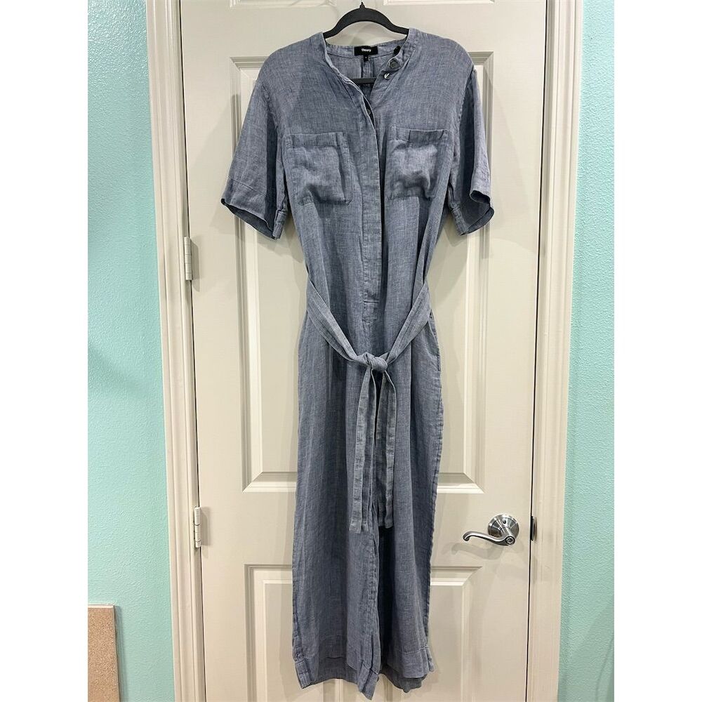 Theory Blue Chambray Jumpsuit with Tie Waist